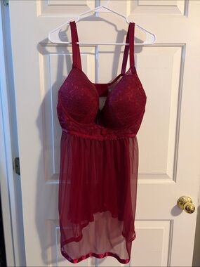 Daisy Fuentes Burgundy Lace & Mesh Babydoll Chemise